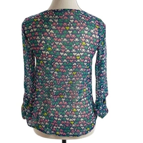 Mossimo Womens Size XS Blouse Multicolor Heart Print Sheer Long Sleeve Top - Picture 5 of 7